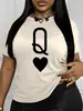 Camiseta Casual Feminina Inawly para Aliexpress Transfronteiriço com Carta de Poker Rainha
