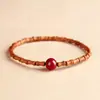 Pulsera de madera de durazno con nudo de bambú y calabaza para la riqueza, grabada con flores de ciruelo y cinabrio, un amuleto de la suerte para hombres y mujeres en su año zodiacal, trayendo éxito y progreso continuo