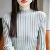 Suéter Interior Cálido de Algodón Puro Tejido Cuello Alto Ribeteado Estilo Coreano Nuevo Modelo de Primavera Elegante Ajuste Delgado para Mujer