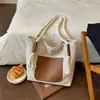 Bolsa Tote de Lona Patchwork Estilo Coreano Transfronteiriça Bolsa de Mão com Corda Grossa e Franja Grande Capacidade para o Dia a Dia Ombro Único Bolsa Feminina