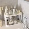 Prateleira de armazenamento de bancada de camada dupla, adequada para dormitórios estudantis, banheiros e armazenamento de cosméticos; organizador de mesa para penteadeiras