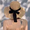 Sombrero de Paja con Lazo para Mujer, Sombrero de Sol para Vacaciones de Verano en la Playa, Sombrilla Plegable de Ala Ancha, Sombrero de Sol para Tomar Fotos en la Costa