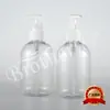 Botella redonda de hombro robusta de 300 ml con bomba de tapón bomba de clip envase cosmético desinfectante de manos loción sub-empaque botella vacía de PET