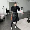 Chic coreano nueva colección de principios de otoño: Falda plisada de piel sintética versátil estilo francés, de cintura alta, longitud media, para mujer