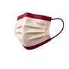 Mascarillas desechables de alta gama con bloques de color para mujer, alta (alto valor estético), hacer que la cara se vea más pequeña, estilo influencer, borde color vino tinto, mascarillas empaquetadas individualmente