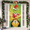 Cortina de Puerta Temática Navideña del Grinch Verde de Venta Caliente Transfronteriza Tela de Fondo Tela Colgante Decorativa Atrezo para Disparo