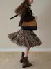 Falda Larga con Estampado de Leopardo Color Café para Mujer, Primavera y Verano, de Cintura Alta, Elegante, Línea A, Adelgazante, Casual, con Volantes, Midi
