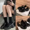 Versión de Piel de Vaca, Aumento de Altura de 7 cm~ Mocasines Gruesos de Piel Genuina Academy Sw con Suela Gruesa y Punta Redonda para Mujer, Zapatos Pequeños de Cuero, Zapatos JK