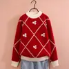Suéter Vermelho para Meninas Outono e Inverno Novo Estiloso Infantil Ano Novo Inverno Tricô Grosso Suéter Básico