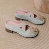 Sandálias de Encaixe para Uso Externo de Verão 2025 Femininas, Sapatos Mary Jane para Pessoas Baixas com Biqueira Aumentadora de Altura, Meia-Chinelos