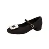 Zapatos Mary Jane para Mujer Estilo Mismo de Mamá de Uva Hebilla de Diamante Punta Cuadrada Pequeña Forro de Terciopelo Correa de Una Sola Línea Aspecto Cálido y Adelgazante Tacón Grueso para Primavera y Otoño