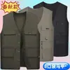 Chaleco de una sola capa de nuevo estilo para primavera y otoño para hombres de mediana edad y mayores, Chaleco de pesca casual con múltiples bolsillos para papá, Talla grande