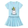 Vestido de Unicórnio Novo de Verão 2023 Algodão Manga Curta Bebê Orelhas de Desenho Borda de Orelha Plissado Estilo Ocidental