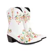 Botas Curtas Novas Outono e Inverno Femininas Bordadas Combinando Cores Estilo Étnico Retrô Comércio Exterior Salto Grosso Bico Quadrado Botas de Cavaleiro Martin Botas Femininas plus size