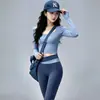 Conjunto Casual Deportivo para Mujer, Bloque de Color Falso Dos Piezas Mangas Largas Pantalones de Cintura Alta, Transpirable Adelgazante Pilates Fitness Set para Mujer