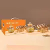 Juego de Tetera de Bambú con Tapa de Diamante para el Hogar de Siete Piezas, Juego de Té de Vidrio Transparente, Vidrio de Alto Borosilicato, Regalo Promocional, Regalo Práctico