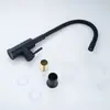 Torneira de Pia Quente e Fria de Aço Inoxidável Preto Fosco Russa de Venda Quente Transfronteiriça com Mangueira de Borracha Três Vias Plana para Pia de Cozinha