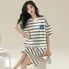 2024 Bata de Noche de Algodón 100% de Alta Gama para Mujer, Verano Casual, Tallas Grandes, Manga Corta, Pijama, Ropa de Casa de Verano para Mujer