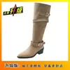 Botas de montaria femininas retrô estilo deserto com salto grosso emagrecedor, novas botas longas over-the-knee com salto bloco outono e inverno 2026 bico fino