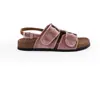 Sandalias Birkenstock Estilo Mamá Uva para Mujer, Versión Verano, Tira Doble Hebilla de Terciopelo, Pantuflas Perezosas de Suela Gruesa