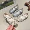 Zapatos Mary Jane de Cuero de Moda para Niñas 2026 Primavera/Verano Nuevos Zapatos Plateados de Princesa Versátiles Zapatos de Cristal para Niñas Pequeñas