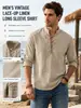 Nueva camisa casual de playa de algodón y lino para hombre de los años 70 de manga larga estilo hippie de Amazon, talla europea, bestseller transfronterizo