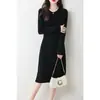 Nuevo Vestido de Punto de Lana Pura de Manga Larga con Cuello Redondo para Mujer, Vestido Base de Suéter de Cachemira de Longitud Media que Ceñe la Cintura para Otoño e Invierno