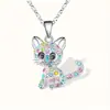 Colar de Gato Fofo com Pingente de Gato Desenho Animado Colorido Personalizado Animal Gato Diamante para Mulheres