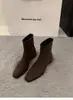 Botas de Mujer con Tacón Grueso, Botines Estilo Coreano de Gamuza, Zapatos de Mujer 2025 Nuevos Versátiles de Felpa Delgados, Elegantes Cortos
