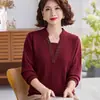 Suéter de Punto con Cuello en V Otoñal para Mamás Jóvenes 2026 Nueva Moda Primavera-Otoño Camisa Básica de Manga Larga para Mujeres de Mediana Edad y Mayores