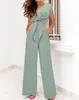 2026 Nuevo Traje de Mujer sin Mangas Estilo Europeo y Americano para Primavera y Verano Amazon, Top Corto con Cuello en V y Lazos, Pantalones de Pierna Ancha, Moda Casual