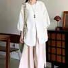 Novo conjunto estilo chinês e nacional, camisa com proteção solar para mulheres baixinhas, inspirado em Zen, inspirado em Budismo, relaxado e casual, conjunto versátil de blusa e calça