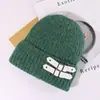 Gorro de Tricô com Fivela de Couro Estilo Americano para Homens e Mulheres, Comércio Transfronteiriço Outono e Inverno, Chapéu de Lã Versátil Emagrecedor, Chapéu Quente e à Prova de Frio