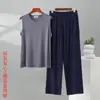 Nuevo traje casual de verano para hombre sin mangas y pantalón recto, conjunto de dos piezas suelto de algodón y seda transpirable