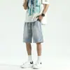 Verano Nueva Marca de Moda Pantalones Rectos para Hombre Modernos Combinan con Todo Sueltos Ropa de Trabajo Pierna Ancha Casual Bermudas de Mezclilla de Cinco Puntos Modernos