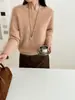 Suéter de lã e cashmere liso para mulheres, novo estilo outono/inverno, tricô pulôver de gola redonda, suéter macio e confortável, perfeito como camada base
