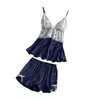 Roupa de Casa Feminina Plus Size de Seda para Primavera e Verão, Lingerie Sexy Costas Abertas com Renda, Pijama Confortável para Casa