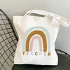 Bolsa de Lona Estampada Arco-Íris Professor Dia do Professor Bolsa de Ombro Estudante Moda Portátil Bolsa de Compras Comércio Exterior