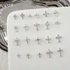 Accesorios para Uñas Cruz de Plata Pura Corazón de Cuervo, Estilo Versátil Retro Dulce y Genial, Decoraciones para Uñas Incrustadas de Diamantes