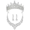 Juego de tres piezas de joyería nupcial más vendido transfronterizo: conjunto de corona de aleación con incrustaciones de diamantes, collar y pendientes de lágrima, accesorios para vestido