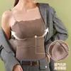 1832 # Camisola Grossa Forrada com Fleece Outono/Inverno, Não Precisa Usar Sutiã, Colete Térmico, Estilo Tomara que Caia com Renda, Pode Ser Usado por Fora