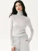 Ropa de punto de cachemira de una pieza sin costuras para otoño e invierno para mujer, ajuste ceñido y elegante suéter de cuello alto, suéter liso para usar debajo