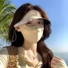Chapéu de Sol de Seda Gelada de Verão com Máscara Integrada, Máscara Facial de Proteção Solar e UV Feminina, Chapéu de Aba Larga