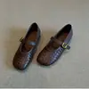Zapatos Mary Jane Cuadrados Tejidos Vintage con Aumento Oculto de Altura para Mujer, Zapatos Planos Nuevos de Estilo Francés con Hebilla y Sin Cordones