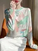 Lyocell Tencel 2026 Primavera/Verão Feminino Tie-Dye Curto Casual Gola Redonda Manga Longa Camada Base Experimente o Top Versátil