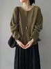 Suéter de encaje redondo de punto suave y elegante estilo coreano Jiang Chi con dobladillo festoneado, top de punto holgado y versátil A1530