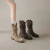 2026 Nuevas Botas Cortas de Media Pantorrilla Otoño e Invierno para Mujer, Botas Vaqueras Holgadas Estilo Oeste, Botas Martin de Suela Gruesa, Botas Individuales