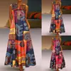 Primavera/Verano 2027 Ropa Femenina Transfronteriza Vestido de Amazon Holgado Retro Multicolor Talla Grande Estampado Cuello en V Sin Mangas Largo
