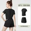 Conjunto de Roupa de Yoga Esportiva Fina para Exterior Fitness Solto Manga Curta Elástico Secagem Rápida Roupa Corrida Tamanho Plus Camiseta Shorts