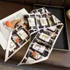 Bufanda Nueva de Doble Capa Estampada Larga y Estrecha Estilo Europeo y Americano, Bufanda Decorativa de Seda para Viajar al Trabajo, Bufanda Diagonal para el Cabello, Cinta Estrecha Delgada